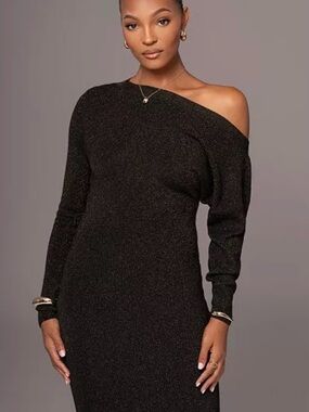 JLUXLABEL One-Shoulder Black Knit Sheath Dress